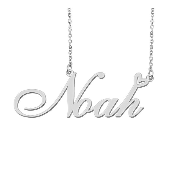 HUAN XUN Silver Noah Name Necklace Stainless Steel Heart Nameplate Pendant Necklace Jewelry for Womens Moms