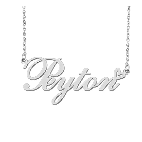 HUAN XUN Silver Peyton Name Necklace Stainless Steel Heart Nameplate Pendant Necklace Jewelry for Womens Moms