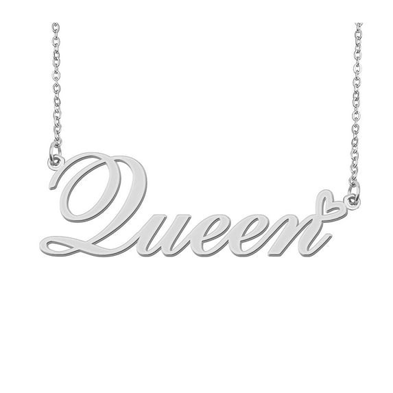 HUAN XUN Silver Queen Name Necklace Stainless Steel Heart Nameplate Pendant Necklace Jewelry for Womens Moms