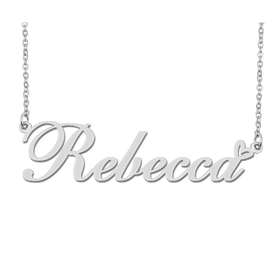 HUAN XUN Silver Rebecca Name Necklace Stainless Steel Heart Nameplate Pendant Necklace Jewelry for Womens Moms