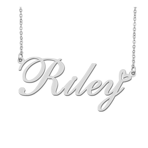 HUAN XUN Silver Riley Name Necklace Stainless Steel Heart Nameplate Pendant Necklace Jewelry for Womens Moms