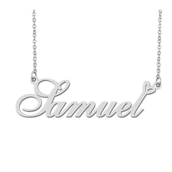 HUAN XUN Silver Samuel Name Necklace Stainless Steel Heart Nameplate Pendant Necklace Jewelry for Womens Moms