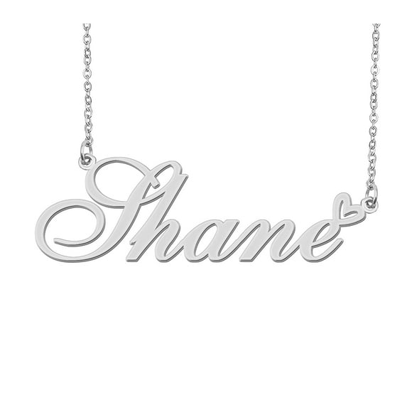 HUAN XUN Silver Shane Name Necklace Stainless Steel Heart Nameplate Pendant Necklace Jewelry for Womens Moms