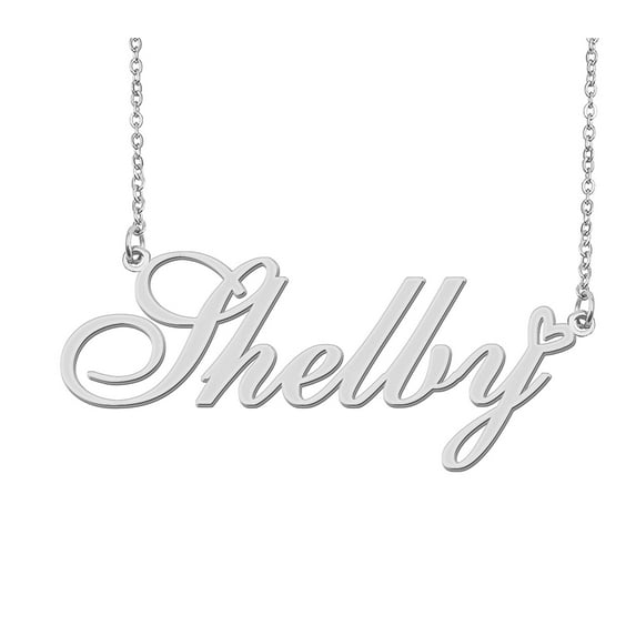HUAN XUN Silver Shelby Name Necklace Stainless Steel Heart Nameplate Pendant Necklace Jewelry for Womens Moms