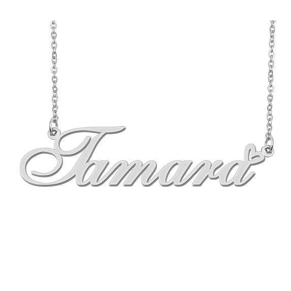HUAN XUN Silver Tamara Name Necklace Stainless Steel Heart Nameplate Pendant Necklace Jewelry for Womens Moms