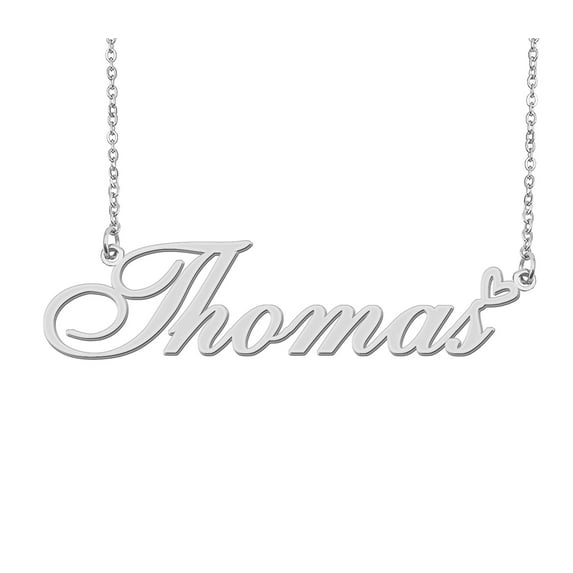 HUAN XUN Silver Thomas Name Necklace Stainless Steel Heart Nameplate Pendant Necklace Jewelry for Womens Moms