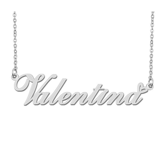 HUAN XUN Silver Valentina Name Necklace Stainless Steel Heart Nameplate Pendant Necklace Jewelry for Womens Moms