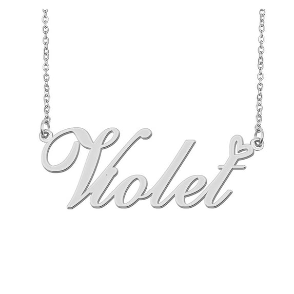 HUAN XUN Silver Violet Name Necklace Stainless Steel Heart Nameplate Pendant Necklace Jewelry for Womens Moms