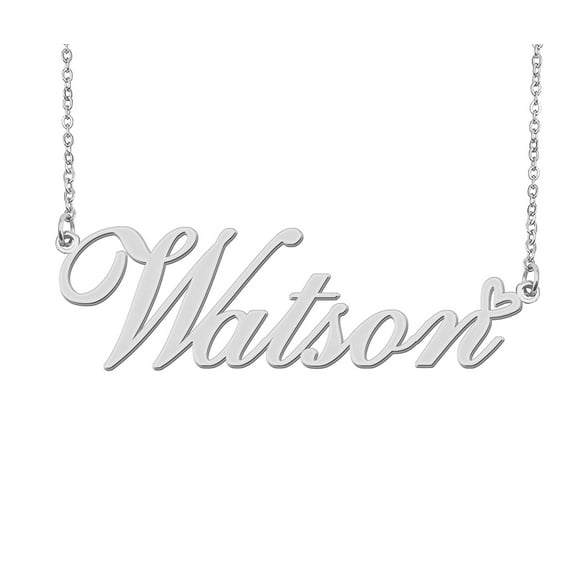 HUAN XUN Silver Watson Name Necklace Stainless Steel Heart Nameplate Pendant Necklace Jewelry for Womens Moms