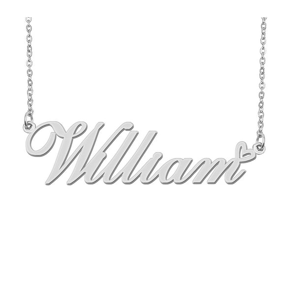 HUAN XUN Silver William Name Necklace Stainless Steel Heart Nameplate Pendant Necklace Jewelry for Womens Moms