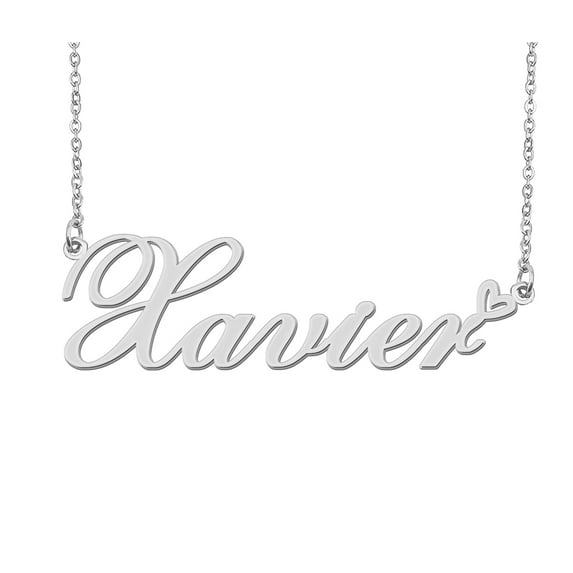 HUAN XUN Silver Xavier Name Necklace Stainless Steel Heart Nameplate Pendant Necklace Jewelry for Womens Moms