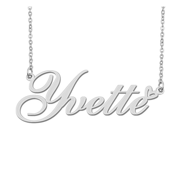 HUAN XUN Silver Yvette Name Necklace Stainless Steel Heart Nameplate Pendant Necklace Jewelry for Womens Moms