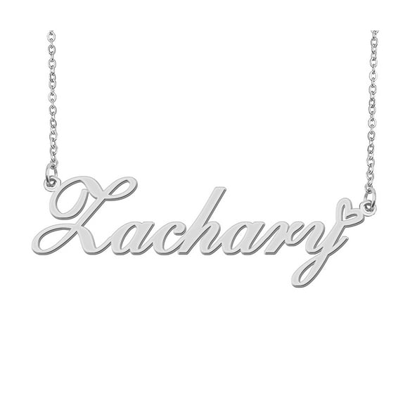 HUAN XUN Silver Zachary Name Necklace Stainless Steel Heart Nameplate Pendant Necklace Jewelry for Womens Moms