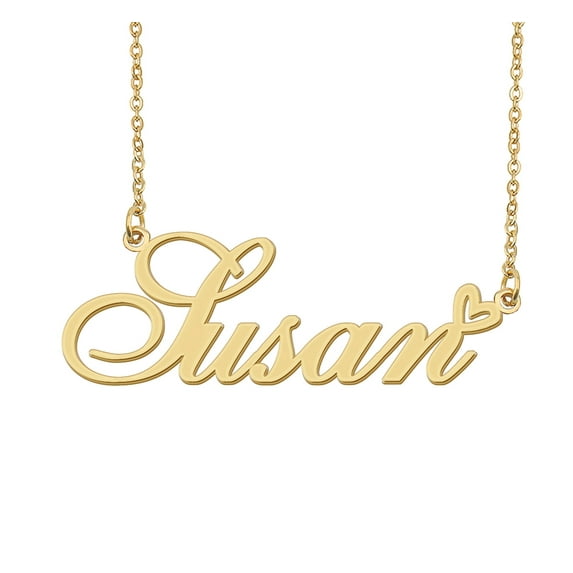 HUAN XUN Susan Name Heart Necklace 18k Gold Plated Nameplate Pendant Necklace Stainless Steel Jewelry for Womens Birthday Gifts