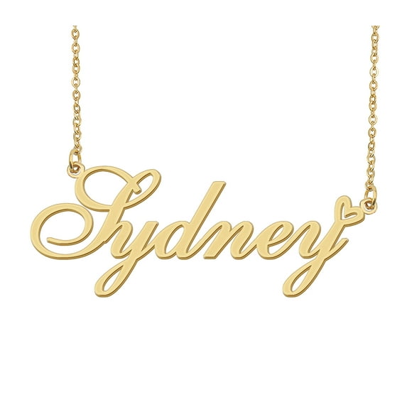 HUAN XUN Sydney Name Heart Necklace 18k Gold Plated Nameplate Pendant Necklace Stainless Steel Jewelry for Womens Birthday Gifts