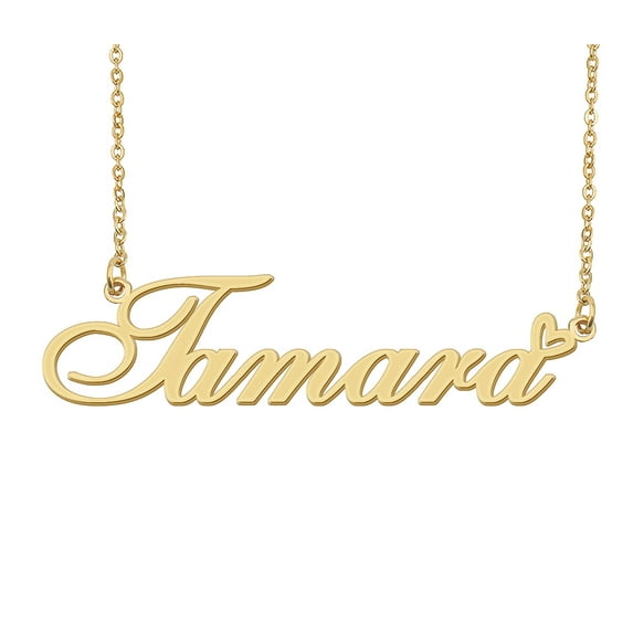 HUAN XUN Tamara Name Heart Necklace 18k Gold Plated Nameplate Pendant Necklace Stainless Steel Jewelry for Womens Birthday Gifts