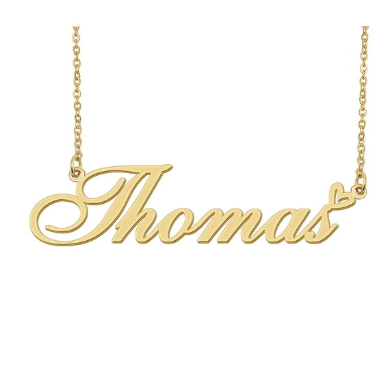 HUAN XUN Thomas Name Heart Necklace 18k Gold Plated Nameplate Pendant Necklace Stainless Steel Jewelry for Womens Birthday Gifts