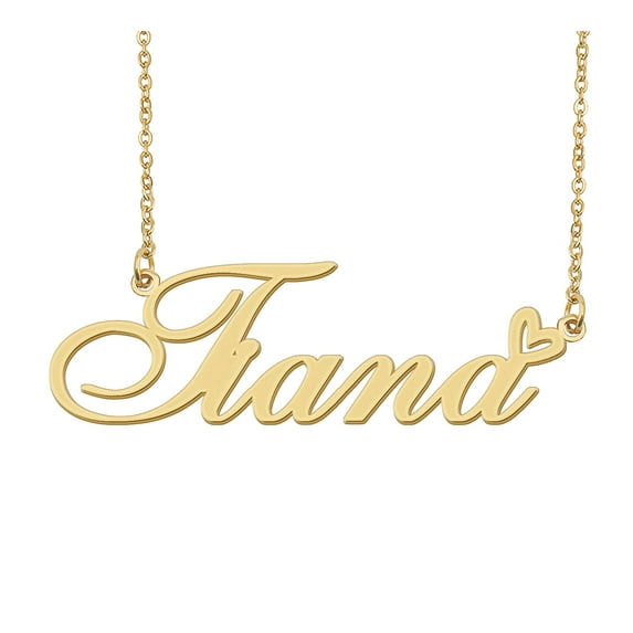 HUAN XUN Tiana Name Heart Necklace 18k Gold Plated Nameplate Pendant Necklace Stainless Steel Jewelry for Womens Birthday Gifts