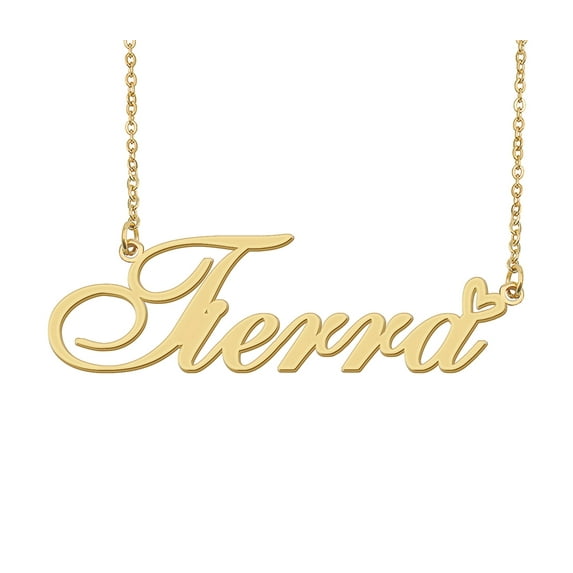 HUAN XUN Tierra Name Heart Necklace 18k Gold Plated Nameplate Pendant Necklace Stainless Steel Jewelry for Womens Birthday Gifts