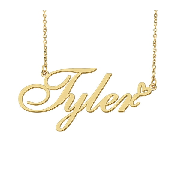 HUAN XUN Tyler Name Heart Necklace 18k Gold Plated Nameplate Pendant Necklace Stainless Steel Jewelry for Womens Birthday Gifts