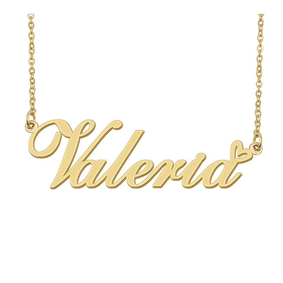 HUAN XUN Valeria Name Heart Necklace 18k Gold Plated Nameplate Pendant Necklace Stainless Steel Jewelry for Womens Birthday Gifts