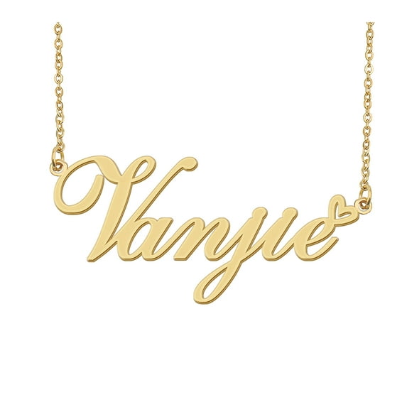 HUAN XUN Vanjie Name Heart Necklace 18k Gold Plated Nameplate Pendant Necklace Stainless Steel Jewelry for Womens Birthday Gifts