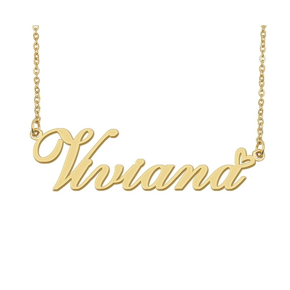 HUAN XUN Viviana Name Heart Necklace 18k Gold Plated Nameplate Pendant Necklace Stainless Steel Jewelry for Womens Birthday Gifts