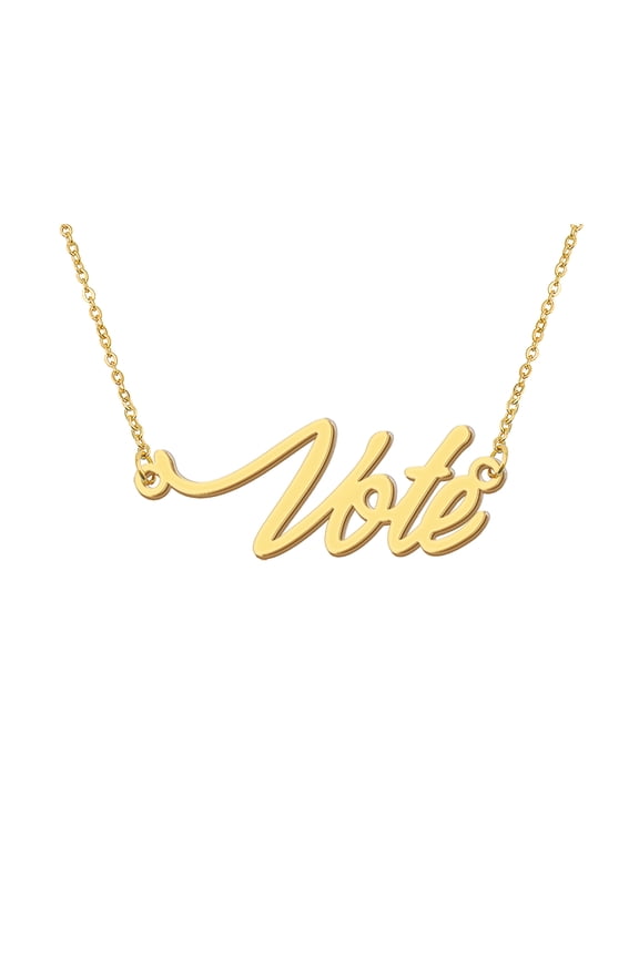 Vote Letters Name Necklace 18k Gold Plated Message Word Jewelry for Best Friend Christmas Gift