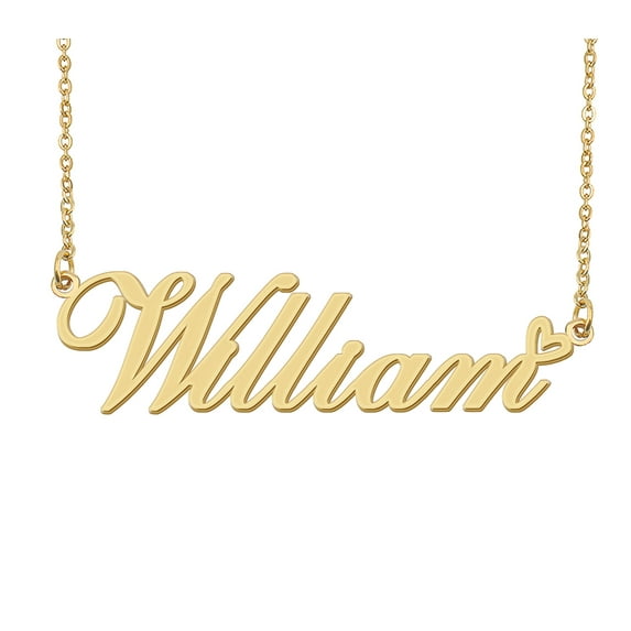 HUAN XUN William Name Heart Necklace 18k Gold Plated Nameplate Pendant Necklace Stainless Steel Jewelry for Womens Birthday Gifts