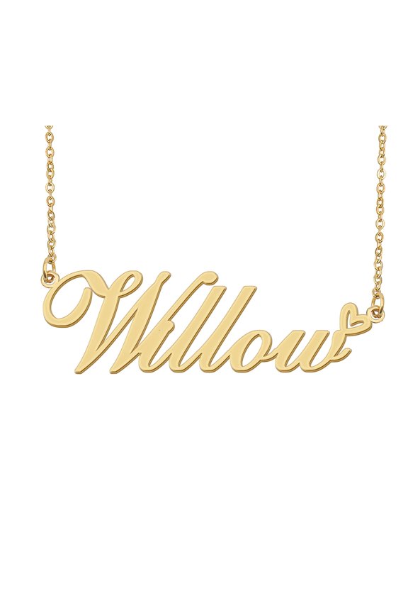 Willow Name Heart Necklace 18k Gold Plated Nameplate Pendant Necklace Stainless Steel Jewelry for Womens Birthday Gifts