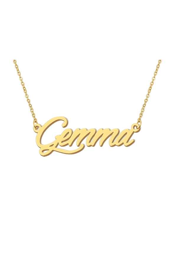 18k Gold Plated Gemma Name Necklace Stainless Steel Nameplate Necklaces for Womens Mens Mother Day Christmas Jewelry Gift
