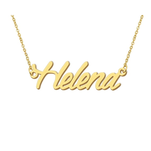 HUAN XUN 18k Gold Plated Helena Name Necklace Stainless Steel Nameplate Necklaces for Womens Mens Mother Day Christmas Jewelry Gift