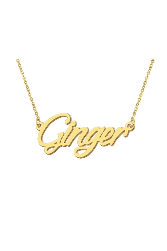 18k Gold Plated Ginger Name Necklace Stainless Steel Nameplate Necklaces for Womens Mens Mother Day Christmas Jewelry Gift