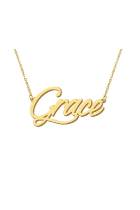 18k Gold Plated Grace Name Necklace Stainless Steel Nameplate Necklaces for Womens Mens Mother Day Christmas Jewelry Gift