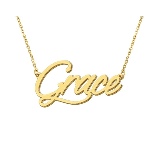HUAN XUN 18k Gold Plated Grace Name Necklace Stainless Steel Nameplate Necklaces for Womens Mens Mother Day Christmas Jewelry Gift