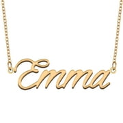 HUAN XUN 18k Gold Plated Emma Name Necklace Stainless Steel Nameplate Necklaces for Womens Mens Mother Day Christmas Jewelry Gift