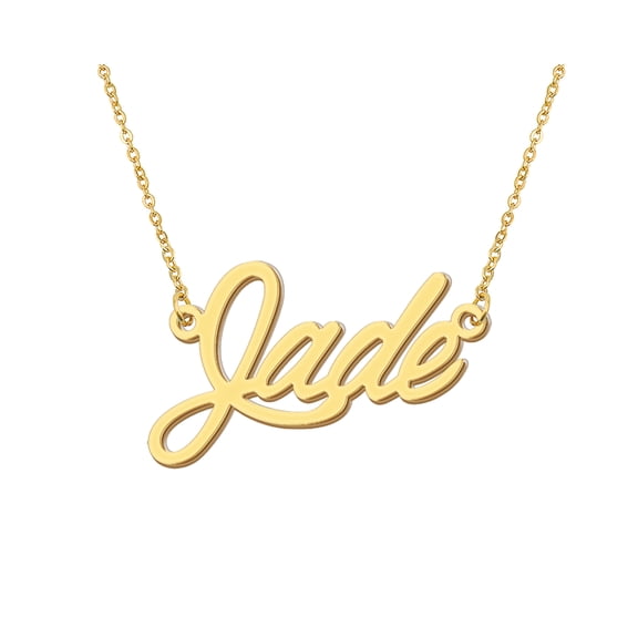 HUAN XUN 18k Gold Plated Jade Name Necklace Stainless Steel Nameplate Necklaces for Womens Mens Mother Day Christmas Jewelry Gift