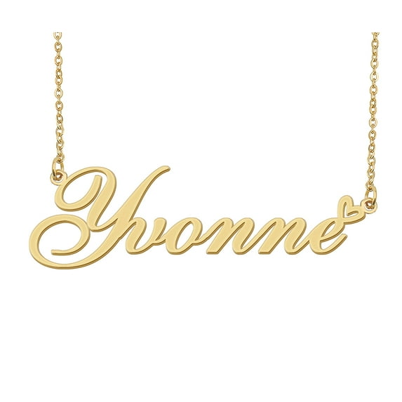 HUAN XUN Yvonne Name Heart Necklace 18k Gold Plated Nameplate Pendant Necklace Stainless Steel Jewelry for Womens Birthday Gifts