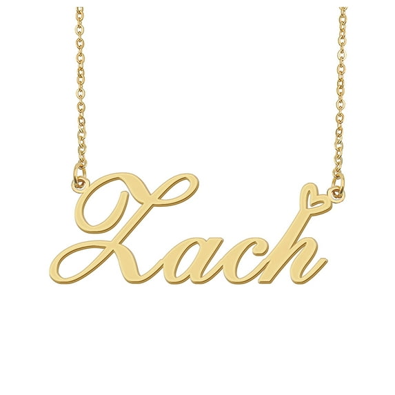 HUAN XUN Zach Name Heart Necklace 18k Gold Plated Nameplate Pendant Necklace Stainless Steel Jewelry for Womens Birthday Gifts