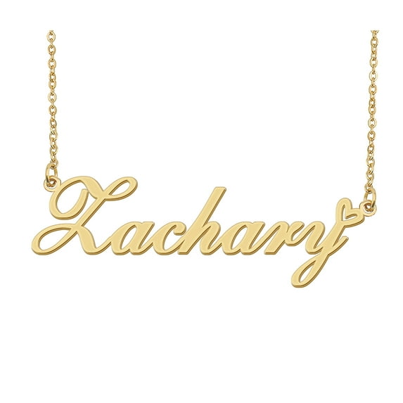 HUAN XUN Zachary Name Heart Necklace 18k Gold Plated Nameplate Pendant Necklace Stainless Steel Jewelry for Womens Birthday Gifts