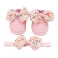 thumbnail image 1 of HUANBAI 0 To 1 Year Old Baby Shoes Hair Band Set Cute Bow Princess Shoes 3 5 7 9 Months Soft Soled Walking Shoes 3-6 Months, 1 of 9