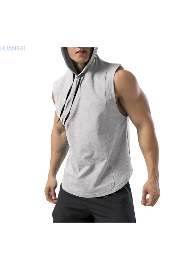 Adult Hooded Sleeveless T Shirt Men's Sports And Leisure Quick Drying Clothes Light Fitness Running Boxing Training Vest