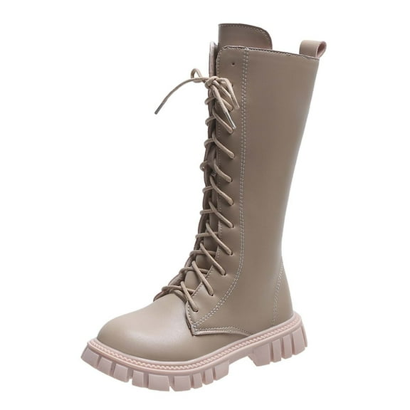 HUANBAI Autumn Children Girls Sports Shoes Flat Thick Bottom Non Slip Easy To Wear PU Upper Comfortable Boots Girls Ankle Boots 9.5-10 Years