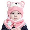 thumbnail image 1 of HUANBAI Baby Boy Girl Winter Hat Toddler Bear Ear Cap Beaniess Hat With Scarf Fleece Lined Knitted Cap Neckwarmer For Kids 2 Pieces One Size, 1 of 6