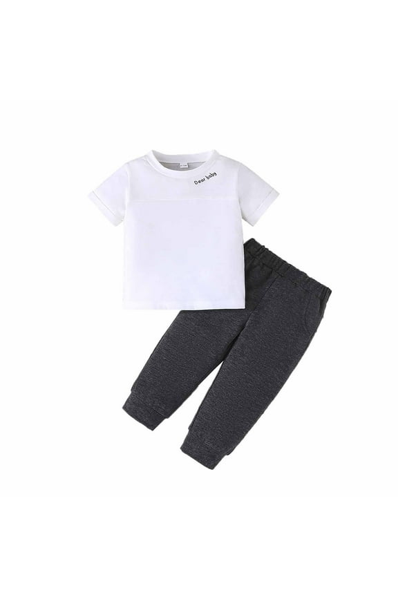 Baby Boys Outfits Sets Short Sleeve T Shirt With Solid Color Pants Casual Comfortable Toddler Clothes For Daily Wear Photo Party Picnic Spring Summer 9M