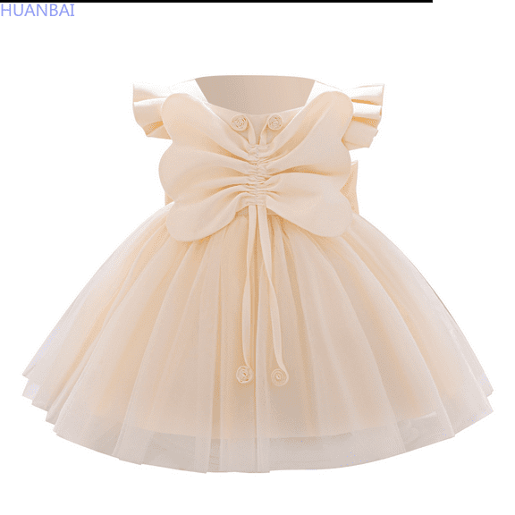 HUANBAI Baby Girls' 1st Birthday & Christening Princess Dress With Oversized Bow Satin Special Occasion Gown For Toddler Party Mini Dress 2-3 Years