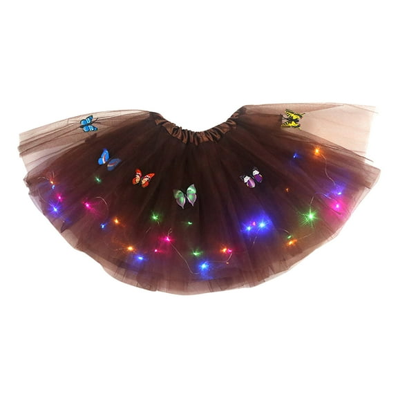 HUANBAI Baby Girls Soft Fluffy Tutu Skirt Toddler Shining Party Carnival Girl Mesh Tutu Butterflys LED Light Dance Princess Skirt One Size