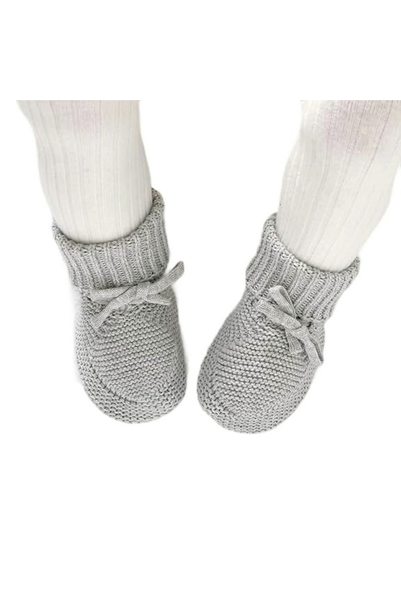 Baby Sneakers For Infants Soft Knit Booties With Bow Cute First Shoes Warm Winter Toddler Socks For Boys Girls 3-6 Months