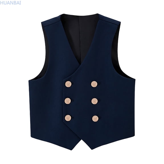 HUANBAI Boy's 4 Button Double Formal Suit Vest Kids Crewneck Tops 3-4 Years