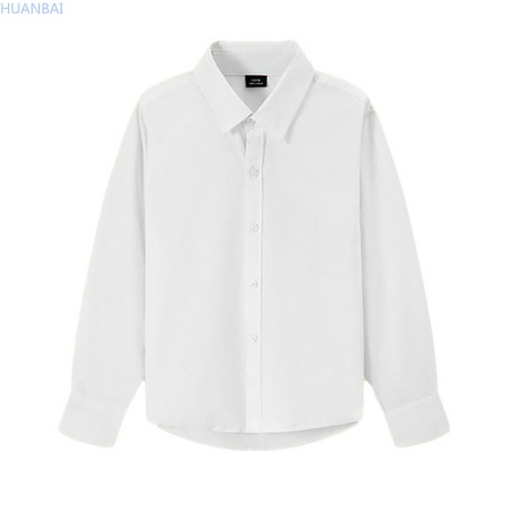 HUANBAI Boys And Children Performance Season Spring And Autumn Long Sleeve Button White Shirt Kids Crewneck Tops 110